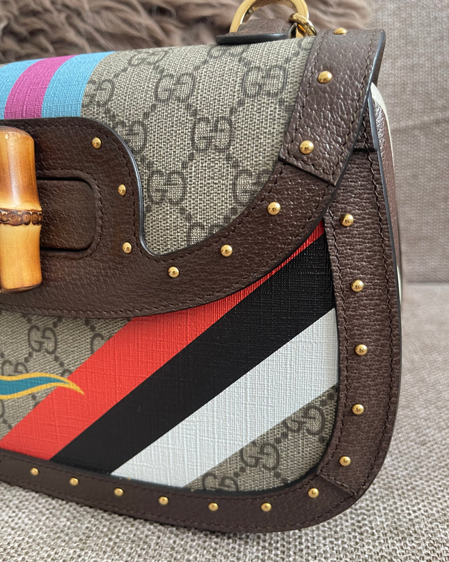 Preloved Authentic Gucci GG Supreme Canvas Leather and Python Medium Bamboo 1947 Top Handle Bag