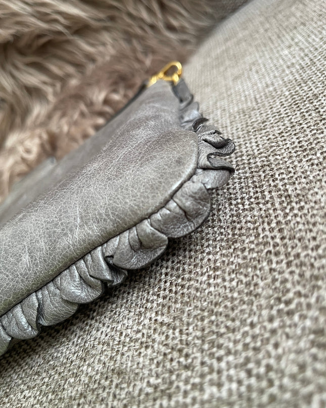 Preloved Autehntic Miu Miu Ruffle Crossbody Bag – Taupe