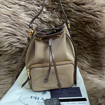 Preloved Prada  2021 Logo Jacquard Bucket Bag