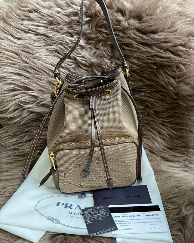 Preloved Prada  2021 Logo Jacquard Bucket Bag