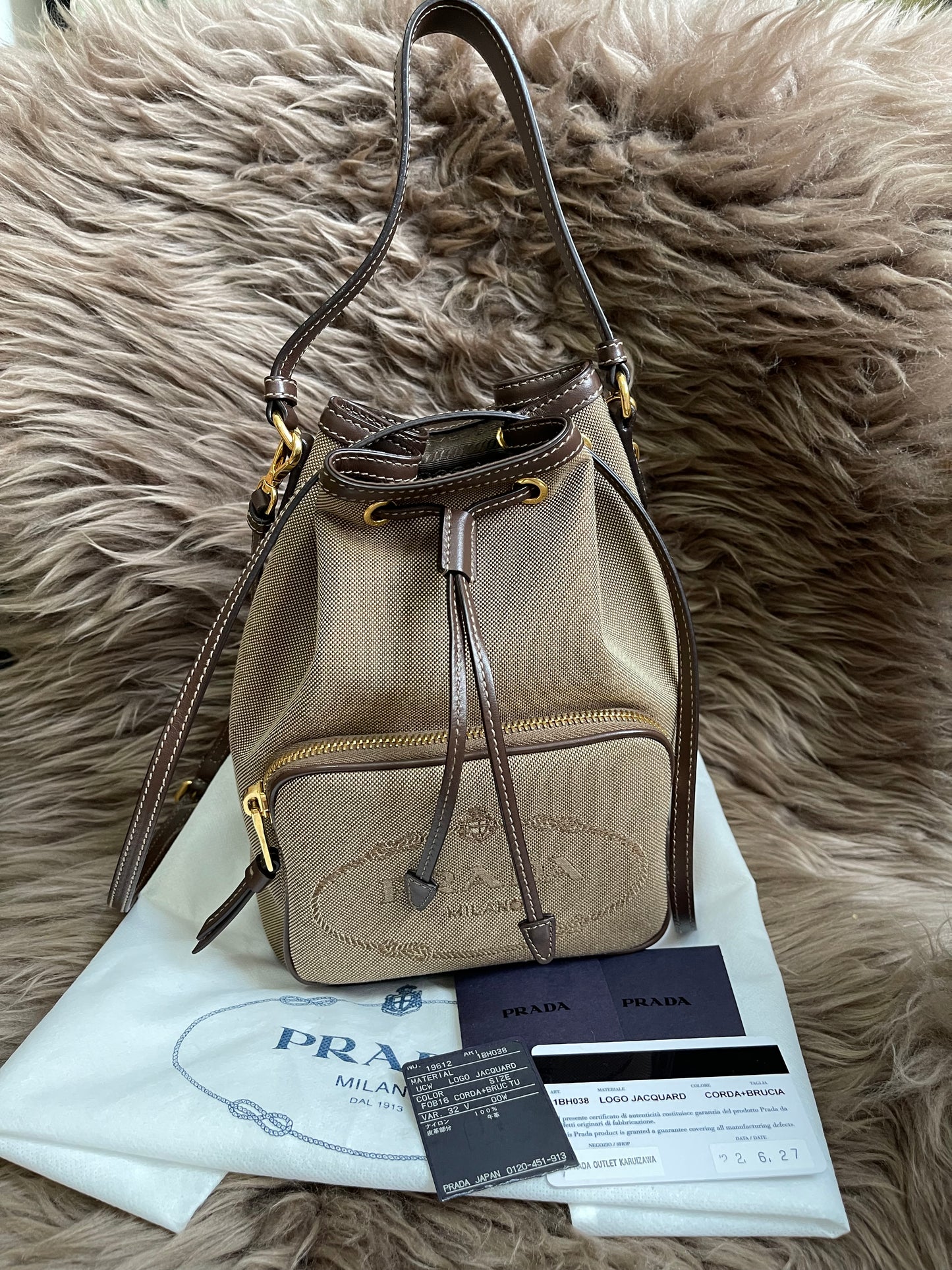 Preloved Prada  2021 Logo Jacquard Bucket Bag