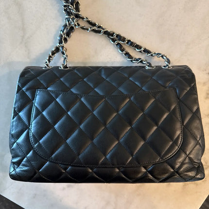 Preloved Authentic CHANEL Jumbo Quilted Single Flap Lambskin Black Silver Hardware