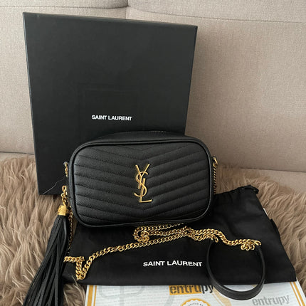 Preloved Authentic Saint Laurent Mini Lou Camera Bag in black quilted leather with gold-tone hardware
