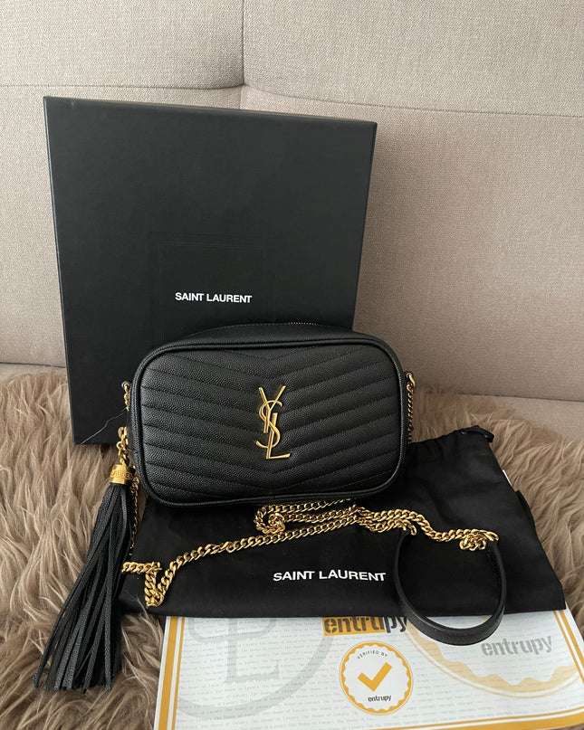 Preloved Authentic Saint Laurent Mini Lou Camera Bag in black quilted leather with gold-tone hardware
