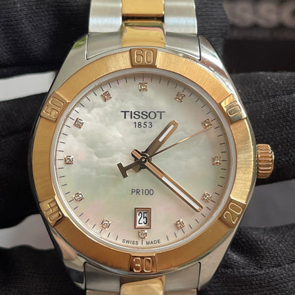 Preloved Authentic Tissot PR 100 Ladies Watch - Two-Tone, Pearlescent Dial and Diamond Markers