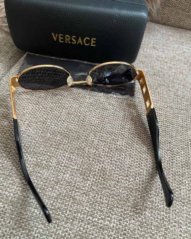 Preloved Authentic Versace Biggie Oval Sunglasses – Black & Gold Medusa, VE2176