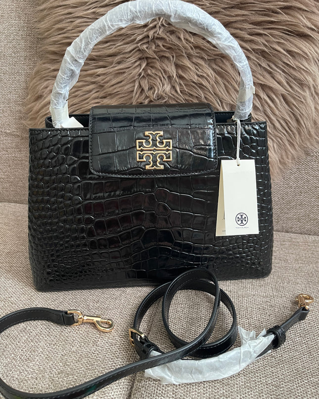 Preloved Authentic Tory Burch Britten Embossed Satchel in Black