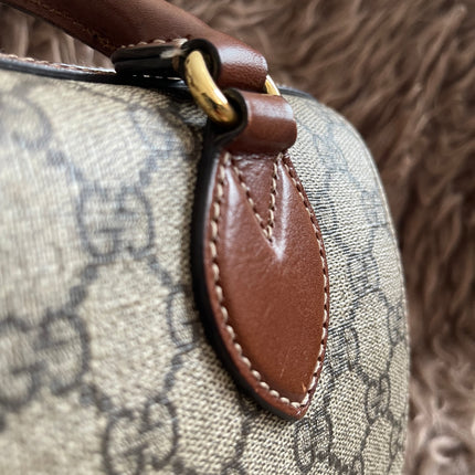 Peloved Authentic Gucci GG Supreme Duffle/Boston Mini – Tan Leather Trim with Strap