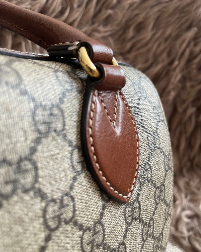 Peloved Authentic Gucci GG Supreme Duffle/Boston Mini – Tan Leather Trim with Strap