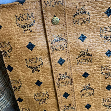 MCM Cognac Visetos Coated Canvas Medium Heritage Top Zip Shopper Tote