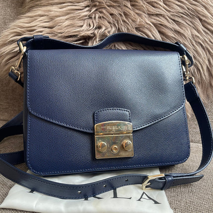Preloved Authentic Furla Metropolis Small Shoulder Bag Navy Blue