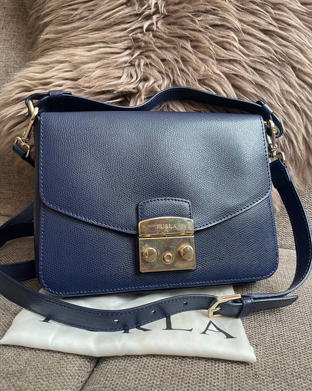 Preloved Authentic Furla Metropolis Small Shoulder Bag Navy Blue