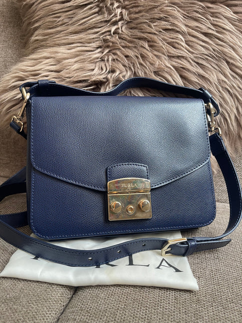 Preloved Authentic Furla Metropolis Small Shoulder Bag Navy Blue