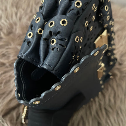 Preloved Authentic Michael Kors Black Leather Small Sloan Studded Chain Shoulder Bag