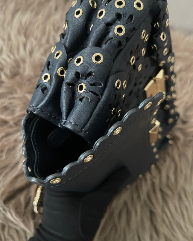 Preloved Authentic Michael Kors Black Leather Small Sloan Studded Chain Shoulder Bag