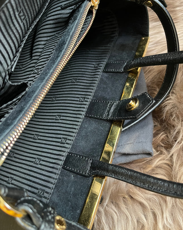 Preloved Fendi 2 Jours Bag Medium in Black w/initial