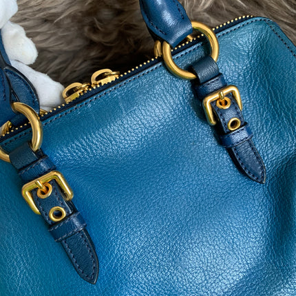 Miu Miu Two Tone Blue Madras Leather Doctor Satchel