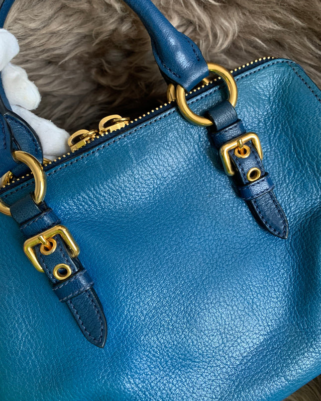 Miu Miu Two Tone Blue Madras Leather Doctor Satchel
