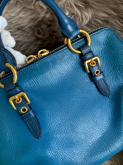 Miu Miu Two Tone Blue Madras Leather Doctor Satchel