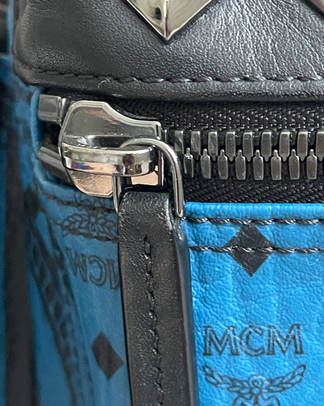Preloved Authentic MCM Stark Backpack in Blue Black Visetos