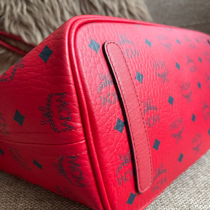 Preloved Authentic MCM Visetos Reversible Liz Shopper Tote – Ruby Red