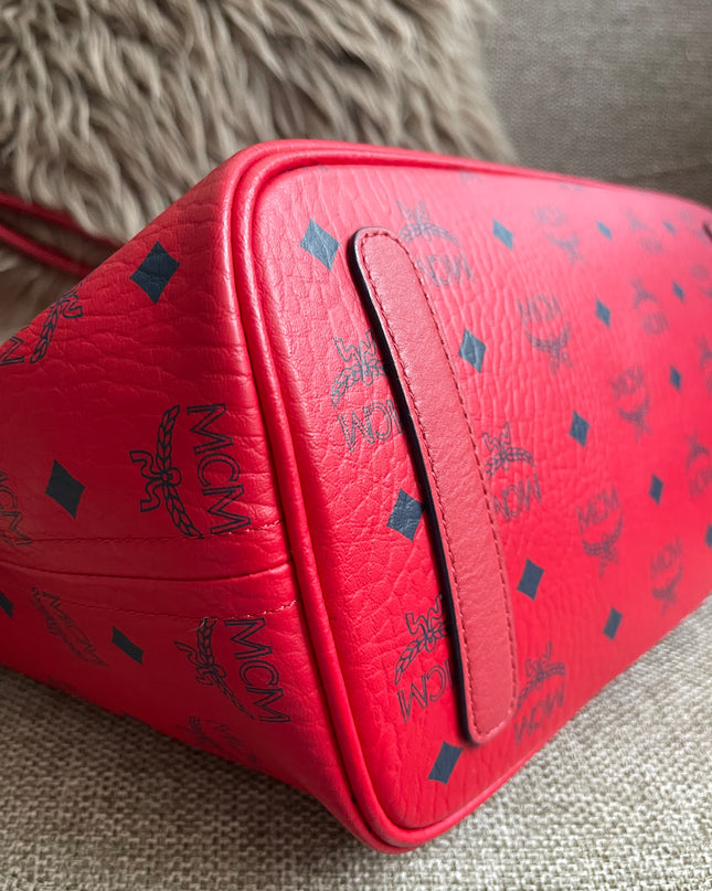Preloved Authentic MCM Visetos Reversible Liz Shopper Tote – Ruby Red