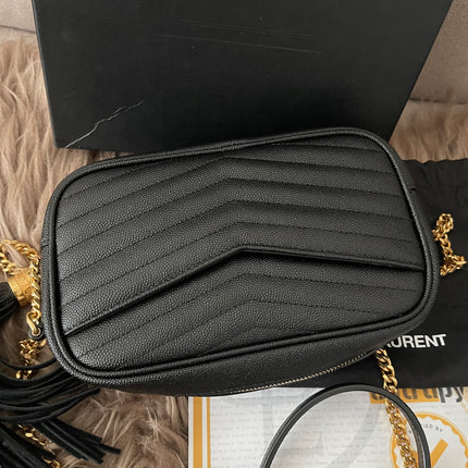Preloved Authentic Saint Laurent Mini Lou Camera Bag in black quilted leather with gold-tone hardware