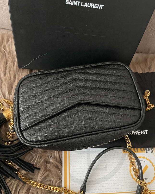 Preloved Authentic Saint Laurent Mini Lou Camera Bag in black quilted leather with gold-tone hardware