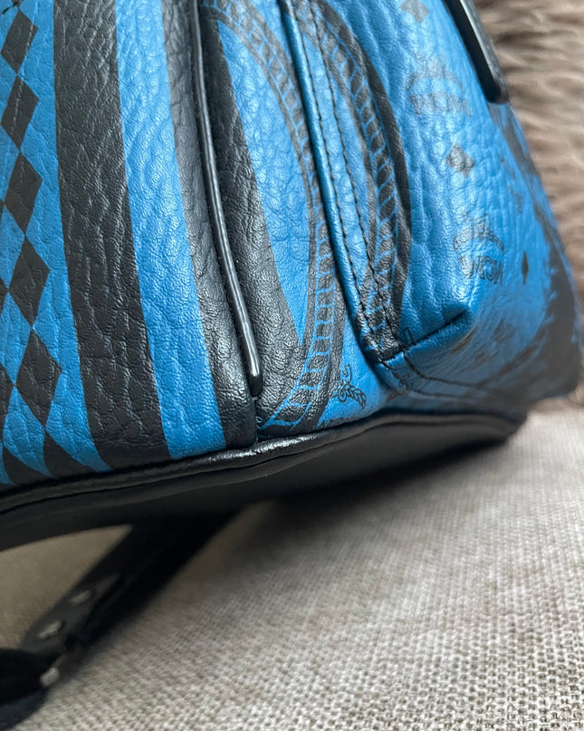 Preloved Authentic MCM Stark Backpack in Blue Black Visetos