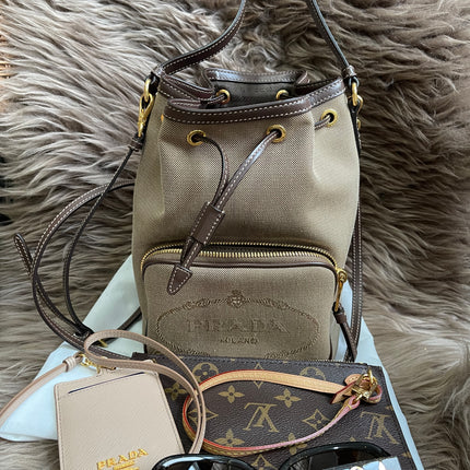 Preloved Prada  2021 Logo Jacquard Bucket Bag