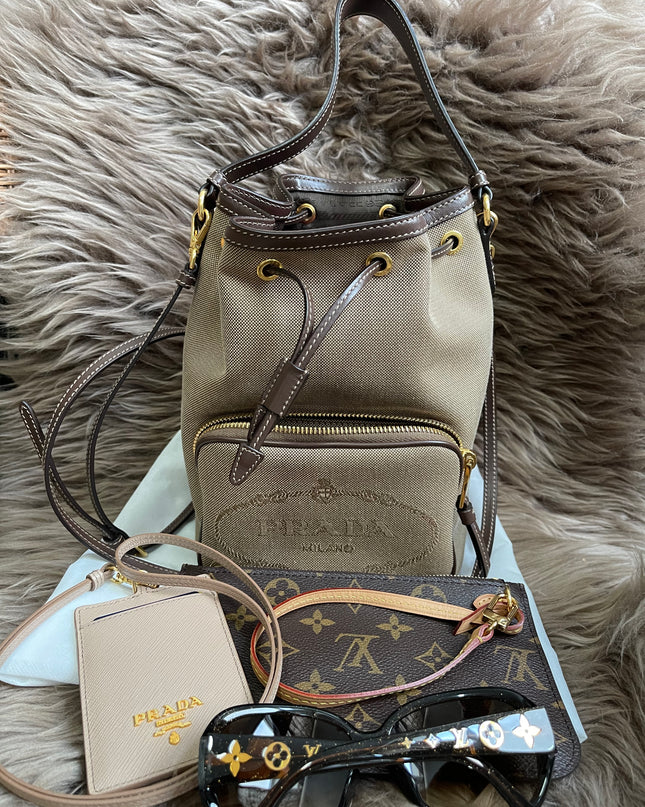 Preloved Prada  2021 Logo Jacquard Bucket Bag