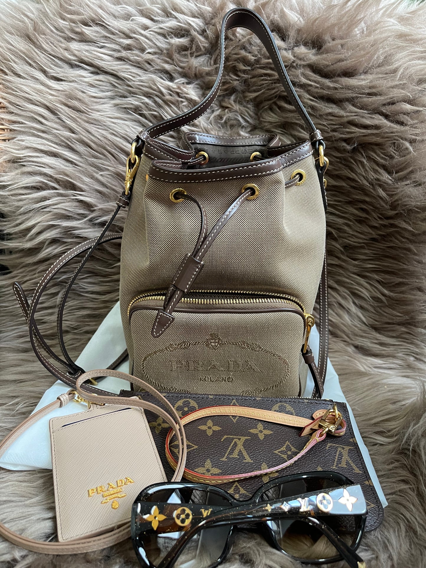 Preloved Prada  2021 Logo Jacquard Bucket Bag