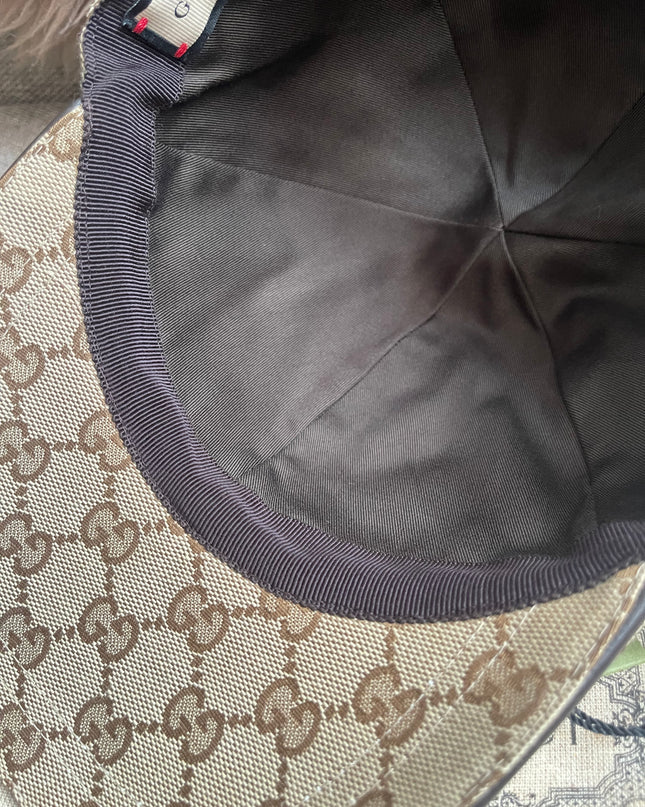 Preloved Authentic Gucci GG Canvas Baseball Cap with Web Stripe — Beige/Brown Monogram