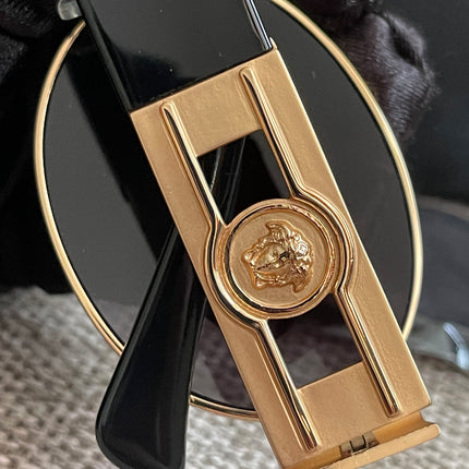 Preloved Authentic Versace Biggie Oval Sunglasses – Black & Gold Medusa, VE2176