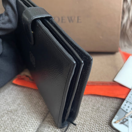 Preloved Authentic Loewe Bifold Wallet Black Grained Leather
