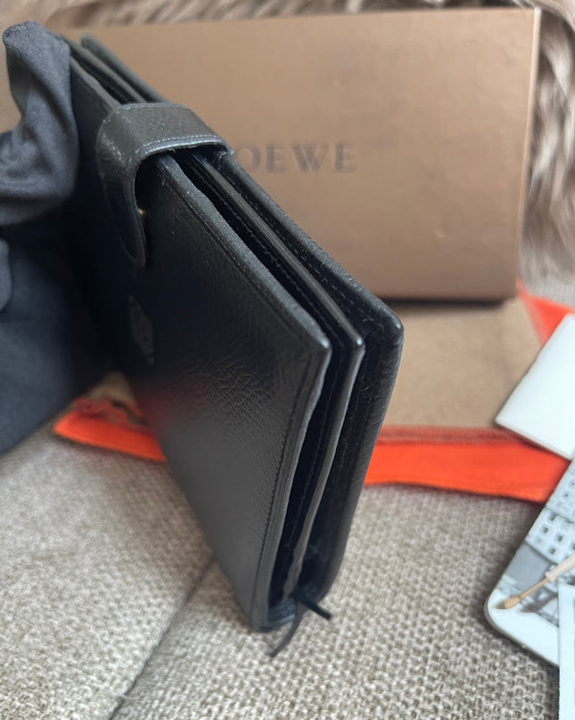 Preloved Authentic Loewe Bifold Wallet Black Grained Leather
