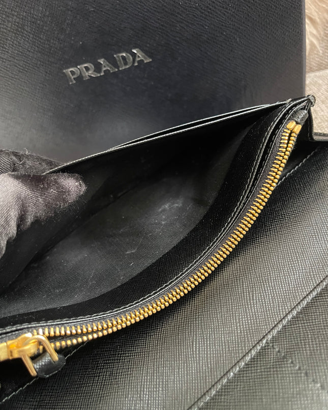 Preloved Authentic Prada Organizer Wallet — Saffiano Leather