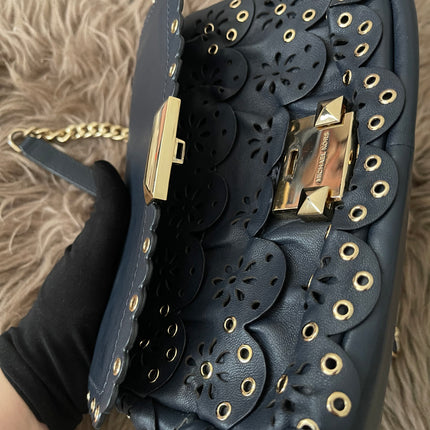 Preloved Authentic Michael Kors Black Leather Small Sloan Studded Chain Shoulder Bag