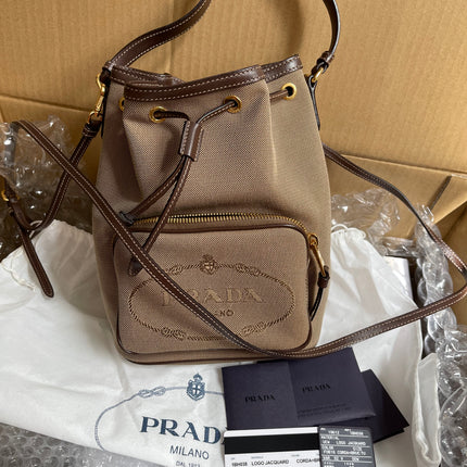 Preloved Prada  2021 Logo Jacquard Bucket Bag