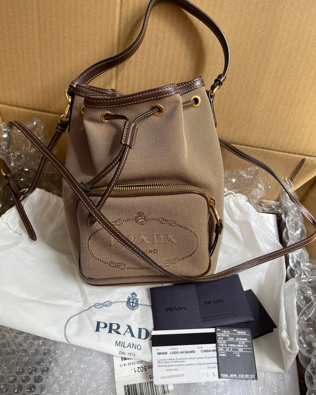 Preloved Prada  2021 Logo Jacquard Bucket Bag