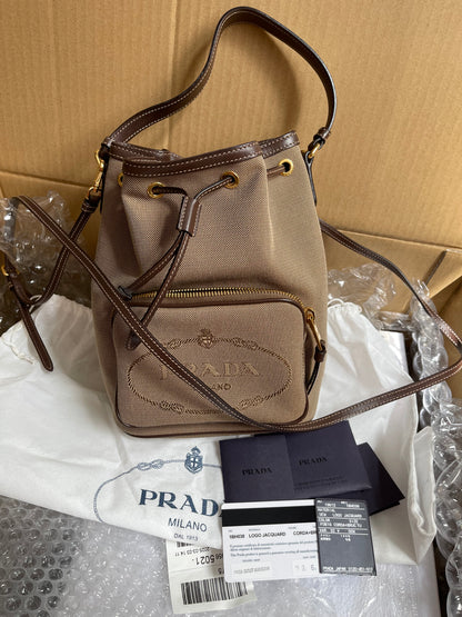Preloved Prada  2021 Logo Jacquard Bucket Bag