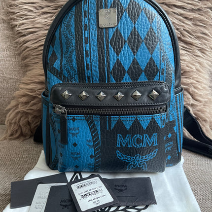 Preloved Authentic MCM Stark Backpack in Blue Black Visetos