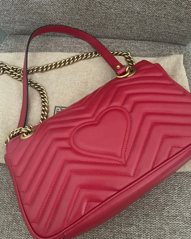 Preloved Authentic Gucci GG Marmont Matelassé Small Shoulder Bag – Hibiscus Red