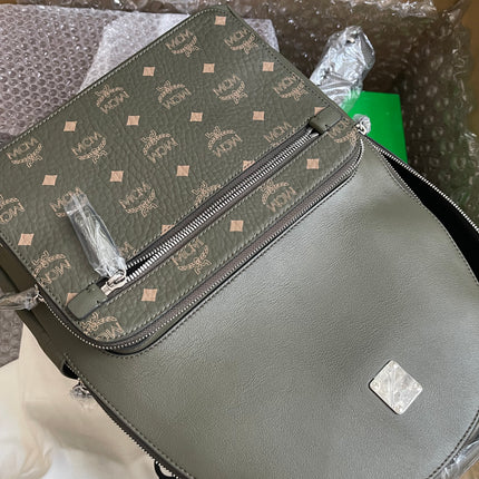 Preloved MCM Stark Leather Backpack in SEA TURTLE