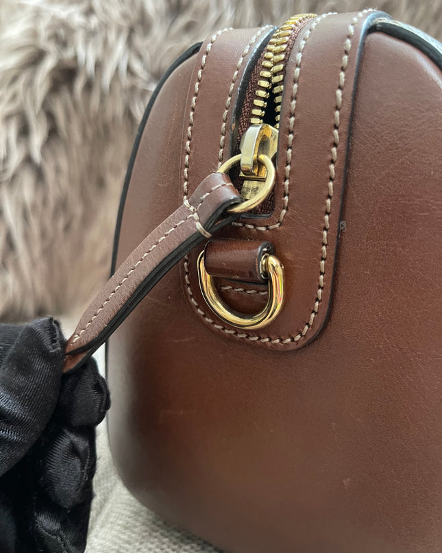 Peloved Authentic Gucci GG Supreme Duffle/Boston Mini – Tan Leather Trim with Strap