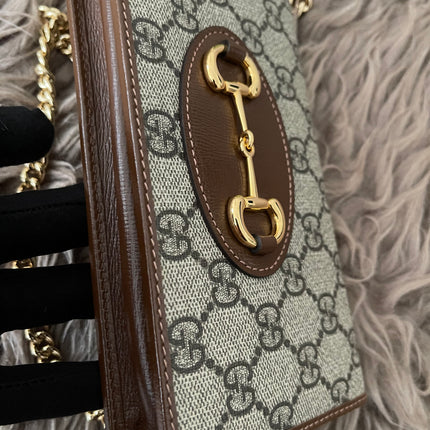 Preloved Authentic Gucci Horsebit 1955 Wallet with Chain in GG Supreme canvas