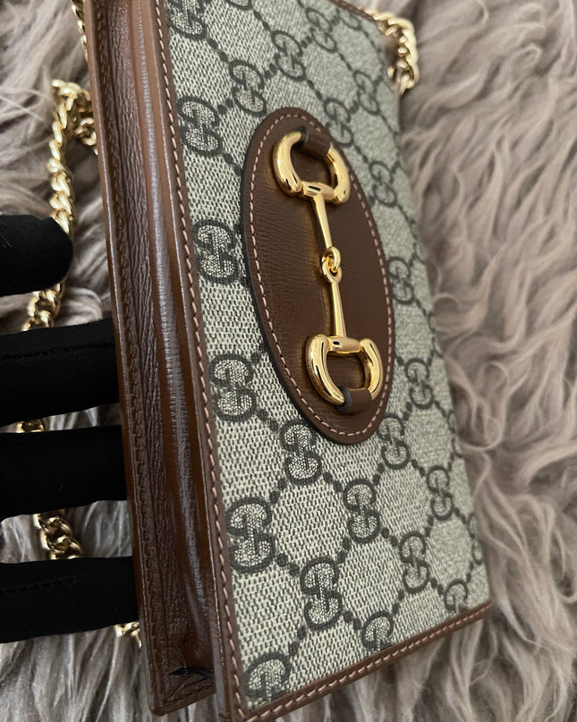 Preloved Authentic Gucci Horsebit 1955 Wallet with Chain in GG Supreme canvas