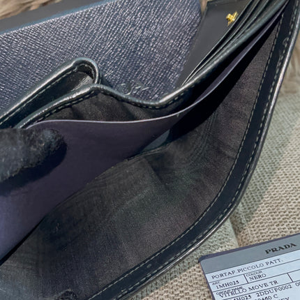 Preloved Authentic Prada Vitello Move Triangle Logo Trifold Wallet – Black
