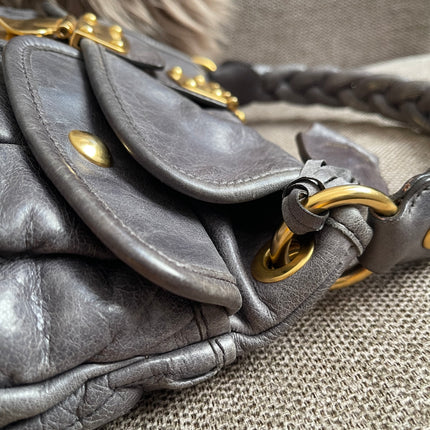 Preloved Authentic Miu Miu Coffer Bag – Slate Blue Distressed Leather