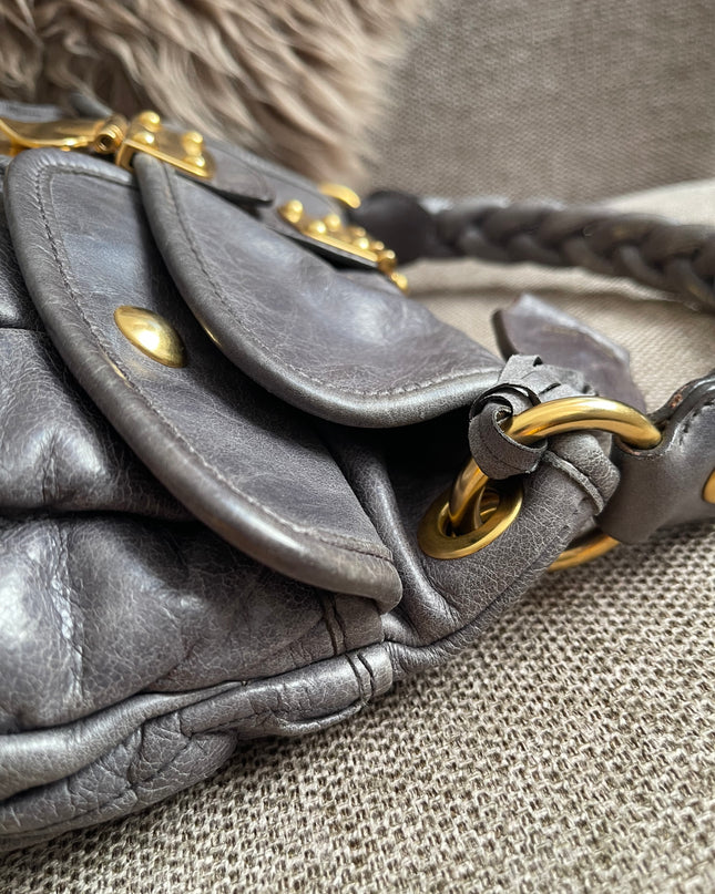 Preloved Authentic Miu Miu Coffer Bag – Slate Blue Distressed Leather
